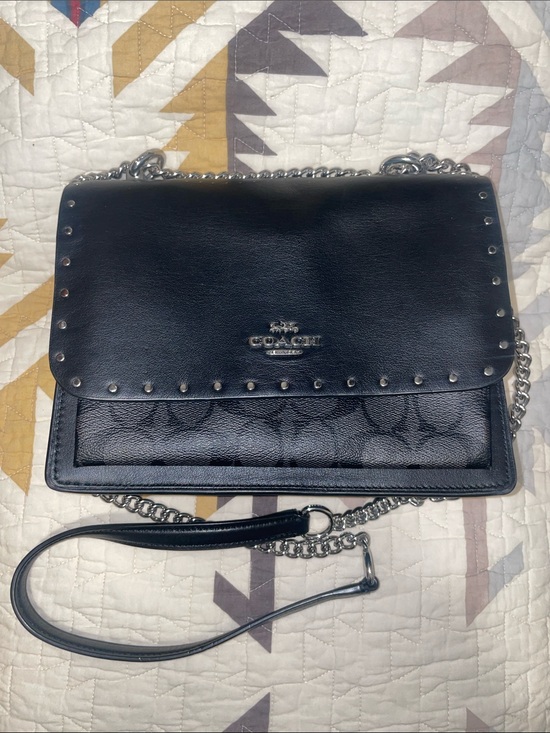 Coach Handbags - Coach Black Leather Shoulder Bag with Silver Chain and Studs
